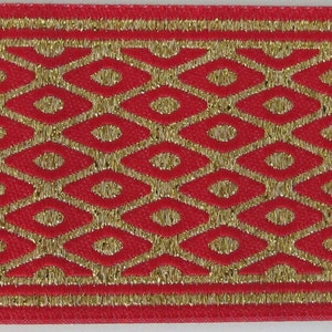 DIAMOND NET Reversible trim in red and gold. 1 1/2 inch wide. Sold by the yard. 607-A Geometric brocade trim, Renaissance and SCA