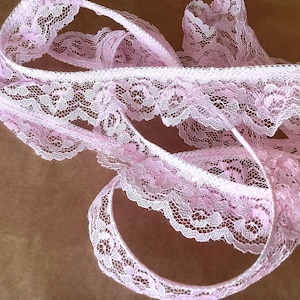 Lightly RUFFLED PINK Lace EDGE. Sold by the yard. 1 inch wide. 832-A Lingerie lace