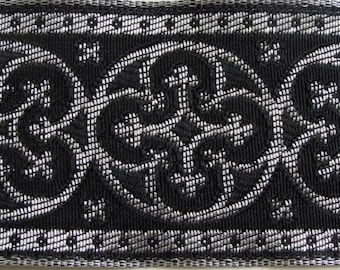 May include: Black and silver trim with a repeating pattern of interlaced circles. The trim has a subtle sheen.