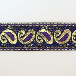 GOTHIC PAISLEY Jacquard trim, purple, metallic gold, on black. Sold by the yard. 1 3/8 inch wide. 9792C Regency Victorian Civil War image 6