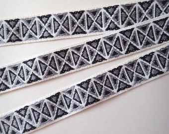 GEOMETRIC Jacquard trim in grey, black and white. Sold by the yard. 7/8 inch wide.2112-A, Cotton trim