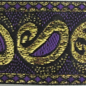 GOTHIC PAISLEY Jacquard trim, purple, metallic gold, on black. Sold by the yard. 1 3/8 inch wide. 9792C Regency Victorian Civil War image 5