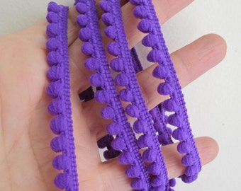 5 yards (4.5 meters) Baby Pom Pom Ball Fringe passementerie braid. PURPLE. 6/16 inch (7mm). 850-465