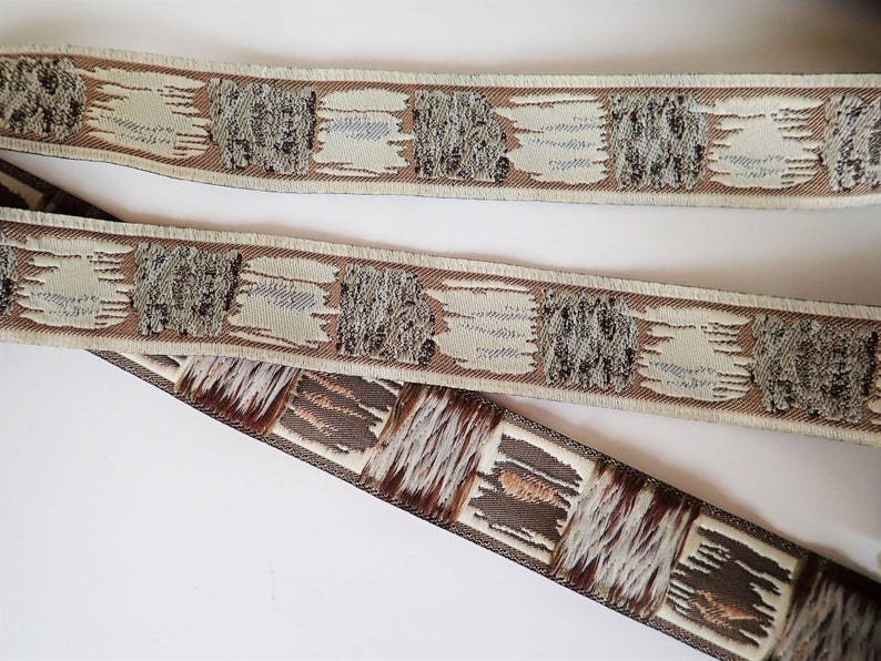 MUDDY CAMO Jacquard trim in beige, black, grey, off white. Sold by the yard. 1 1/8 inch wide. 508-C Rocky Muddy look image 3