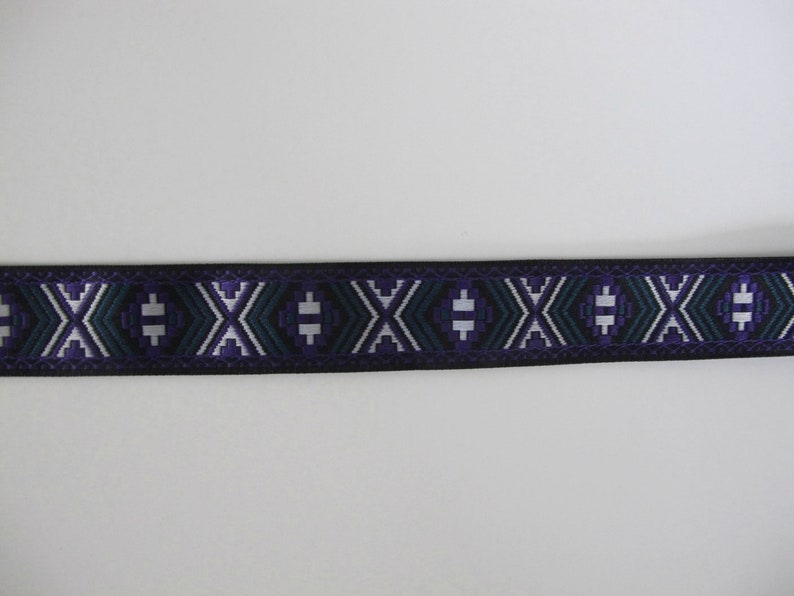 DESERT RIDE Jacquard trim in purple, green, white on black. Sold by the yard. 1 inch wide. 2086-A tribal trim South western trim image 5