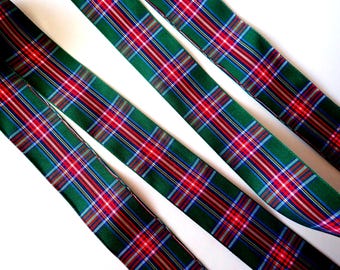 TARTAN Stewart HUNTING TARTAN Jacquard trim in green, red, yellow, blue.  Sold by the yard. 1 inch wide. 3002-A Scottish clan plaid tartan