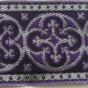 BYZANTINE Jacquard trim in metallic antique silver on purple. Sold by the yard. 1 5/8 inch wide. 958-C Brocade trim image 3