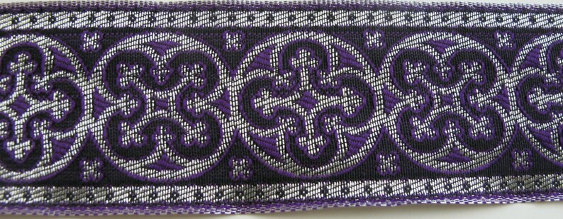 BYZANTINE Jacquard trim in metallic antique silver on purple. Sold by the yard. 1 5/8 inch wide. 958-C Brocade trim image 3