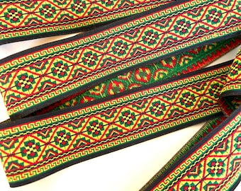 LAPLAND SCANDINAVIAN Jacquard strap in red, green, yellow. Sold by the yard. 1 1/4 inch wide. 951(2)-A Ethnic trim Christmas decor