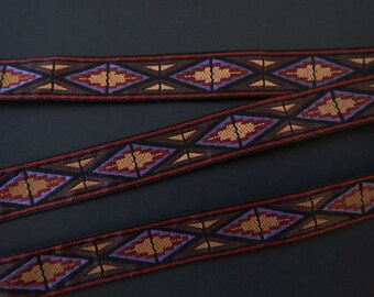 Tribal DASHIKI Jacquard trim in Brown, lavender, tan, dark red, black. Sold by the yard. 5/8 inch wide. 2090-B. African trim, tribal trim