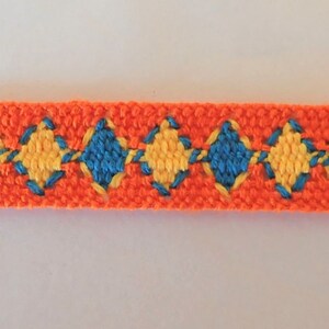 Rustic VOLOS Jacquard trim in turquoise, yellow on orange. Fully reversible. Sold by the yard. 6/8 inch wide. 2095-A Native style trim. image 6