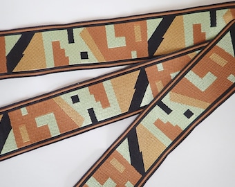 ADOBE Jacquard trim in beige, tan, mocha, off white and black. Sold by the yard. 1 1/4 inch wide. 2108-A . Geometric color block