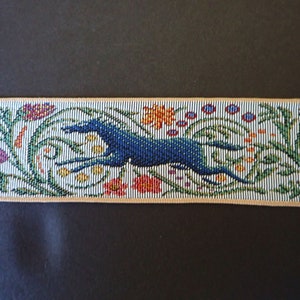 Pre-cut STAG and BLUE WOLF Jacquard tapestry strap pre-cut pieces, on light grey. Beige edges. 2 1/4 inches wide. 2093-B. Pre-cut pieces image 5