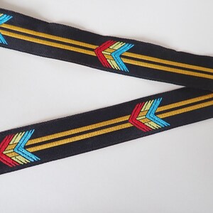 FLECHAZO Jacquard trim in turquoise, red, mustard yellow, off white on black. 3/4 inch wide. Sold by the yard. 2109-A South Western trim image 4