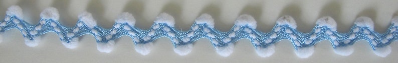 SNOWFLAKE RIC RAC Reversible, White on Light Blue. Sold by the yard. 5/8 inch wide. 850-414-01 Winter theme trim, snowflakes, zig zag image 4