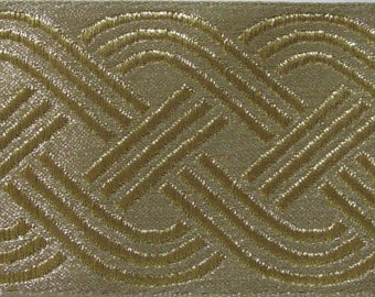 Pre-cut Gold CELTIC RUNNING KNOT Brocade Jacquard trim in gold on gold. Priced by the yard. 2 1/4 inch wide. 730-a. Brocade