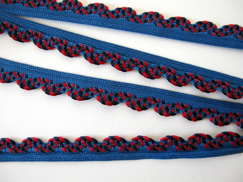RIC RAC edge braid with lip. Navy blue and Red on Cadet Blue. Etsy