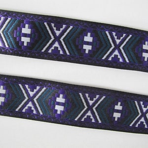 DESERT RIDE Jacquard trim in purple, green, white on black. Sold by the yard. 1 inch wide. 2086-A tribal trim South western trim image 4