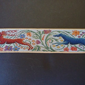 Pre-cut STAG and BLUE WOLF Jacquard tapestry strap pre-cut pieces, on light grey. Beige edges. 2 1/4 inches wide. 2093-B. Pre-cut pieces image 6