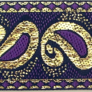 GOTHIC PAISLEY Jacquard trim, purple, metallic gold, on black. Sold by the yard. 1 3/8 inch wide. 9792C Regency Victorian Civil War image 7