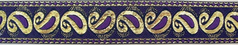 GOTHIC PAISLEY Jacquard trim, purple, metallic gold, on black. Sold by the yard. 1 3/8 inch wide. 9792C Regency Victorian Civil War image 7