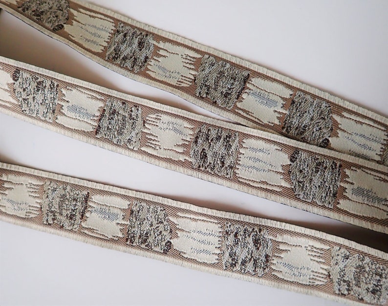 MUDDY CAMO Jacquard trim in beige, black, grey, off white. Sold by the yard. 1 1/8 inch wide. 508-C Rocky Muddy look image 1