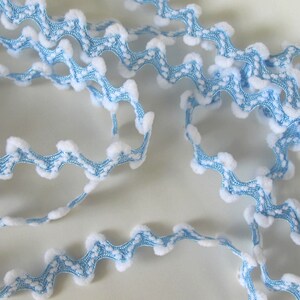 SNOWFLAKE RIC RAC Reversible, White on Light Blue. Sold by the yard. 5/8 inch wide. 850-414-01 Winter theme trim, snowflakes, zig zag image 3