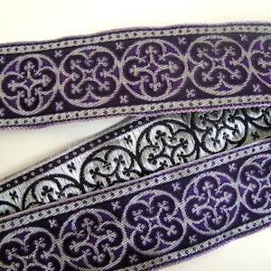 BYZANTINE Jacquard trim in metallic antique silver on purple. Sold by the yard. 1 5/8 inch wide. 958-C Brocade trim image 2
