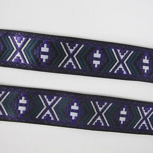 DESERT RIDE Jacquard trim in purple, green, white on black. Sold by the yard. 1 inch wide. 2086-A tribal trim South western trim image 2
