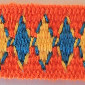 Rustic VOLOS Jacquard trim in turquoise, yellow on orange. Fully reversible. Sold by the yard. 6/8 inch wide. 2095-A Native style trim. image 7