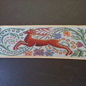 Pre-cut STAG and BLUE WOLF Jacquard tapestry strap pre-cut pieces, on light grey. Beige edges. 2 1/4 inches wide. 2093-B. Pre-cut pieces image 4