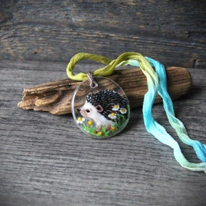 Cute unique baby Hedgehog in the garden - Unique Fused glass pendant by FannyD