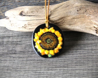 Sweet Sunflower - unique fused glass pendant- gypsy necklace by FannyD