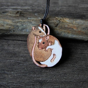 Choose Your Custom Rat Color- sweet cute rat friends leather pendant - by Fanny Dallaire -  leather work -