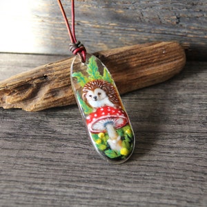 Cute unique baby Hedgehog in the garden - Unique Fused glass pendant by FannyD