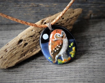 Sweet Owl  - Unique fused glass art pendant by FannyD