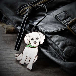 Bichon Frise Leather Handbag Charm Leather Pendant - by Fanny Dallaire -  leather work - custom dog leather charm and jewelry