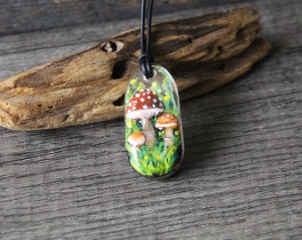 Mushroom , fused glass pendant, mushroom Art jewelry, by FannyD