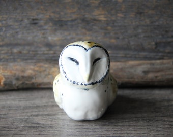 Adorable Barn owl ceramic figurine - unique hand made porcelain - by FannyD