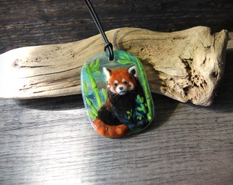 Amazing Red panda - Fused glass pendant - red panda Unique glass art by FannyD