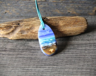 Sea Memories Necklace - beach fused glass pendant - starfish jewelry -summer inspired unique glass art by FannyD