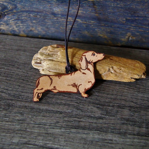 Dachshund -  Leather Handbag Charm Leather Pendant - by Fanny Dallaire