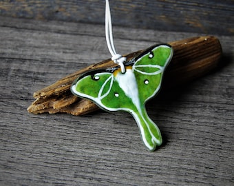 Beautiful Luna moth necklace,  fused glass pendant by FannyD