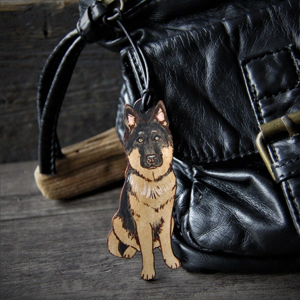 German shepard Leather Handbag Charm Leather Pendant - by Fanny Dallaire