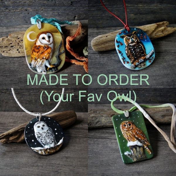 Custom owl Necklace - fused glass pendant - unique owl glass jewelry by FannyD