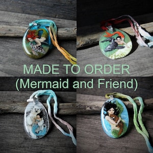 Custom underwater mermaid and is friend  Necklace - MADE TO ORDER - fused glass pendant - unique art glass jewelry by FannyD