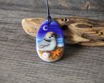 Bird on the beach -  Fused glass pendant - beach jewelry - boho pendant by FannyD