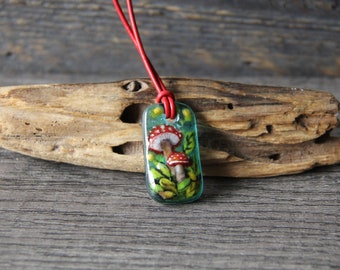 Mushroom , fused glass pendant, mushroom Art jewelry, by FannyD