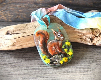 Amazing squirrel - Fused glass pendant - unique glass art by FannyD