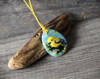 Beautiful yellow bird necklace - fused glass pendant - finch bird - unique glass art jewelry by FannyD